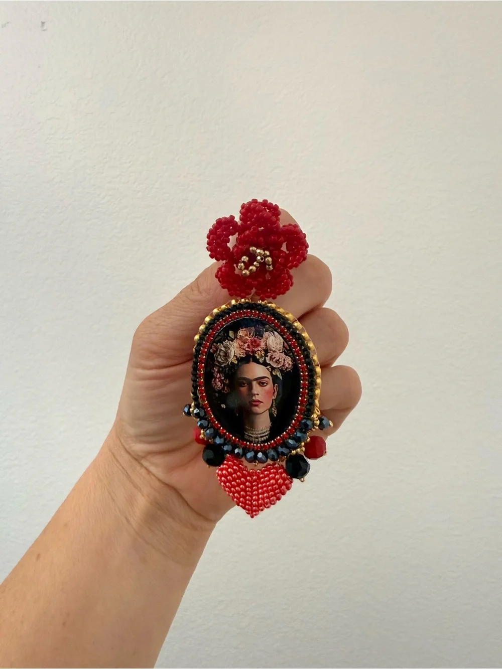 Frida Portrait Red Beaded Drop Earrings - Women Jewelry